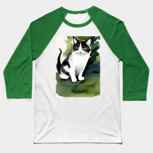 Watercolour Tuxedo Cat on a green lawn Copyright TeAnne Baseball T-Shirt